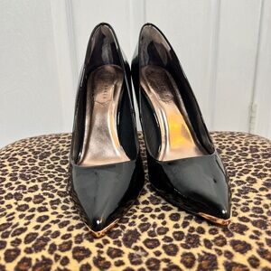 Ted Baker Izabela Black Patent Leather Point Toe Stiletto Pumps Heels Women